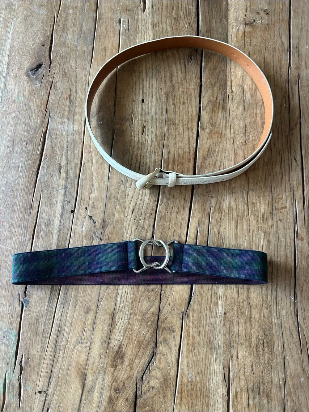 VTG Ralph Lauren Classic Cream Leather Belt with Round Buckle (soil) M